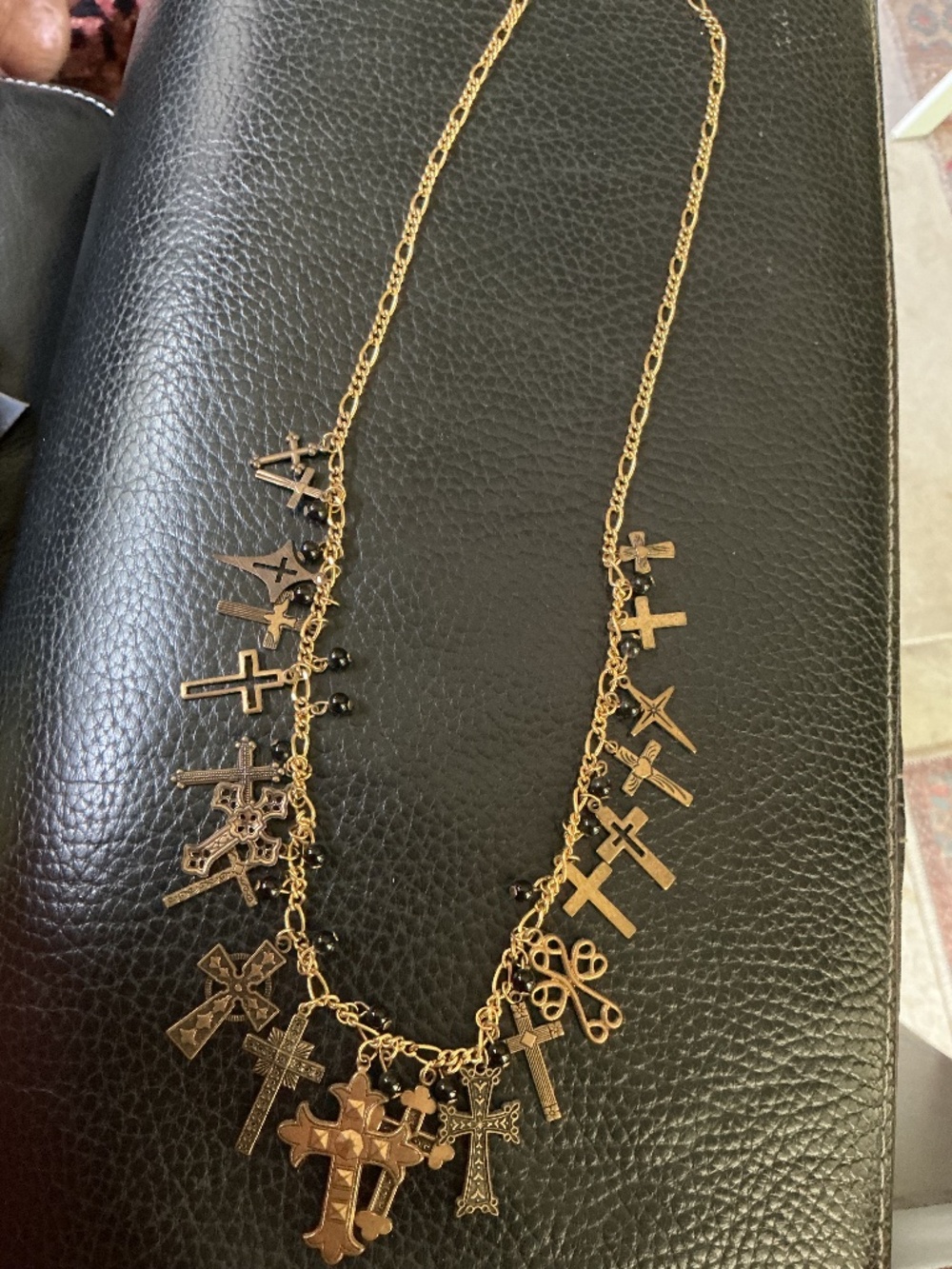 VINTAGE multiple CROSSES NECKLACE Gold tone